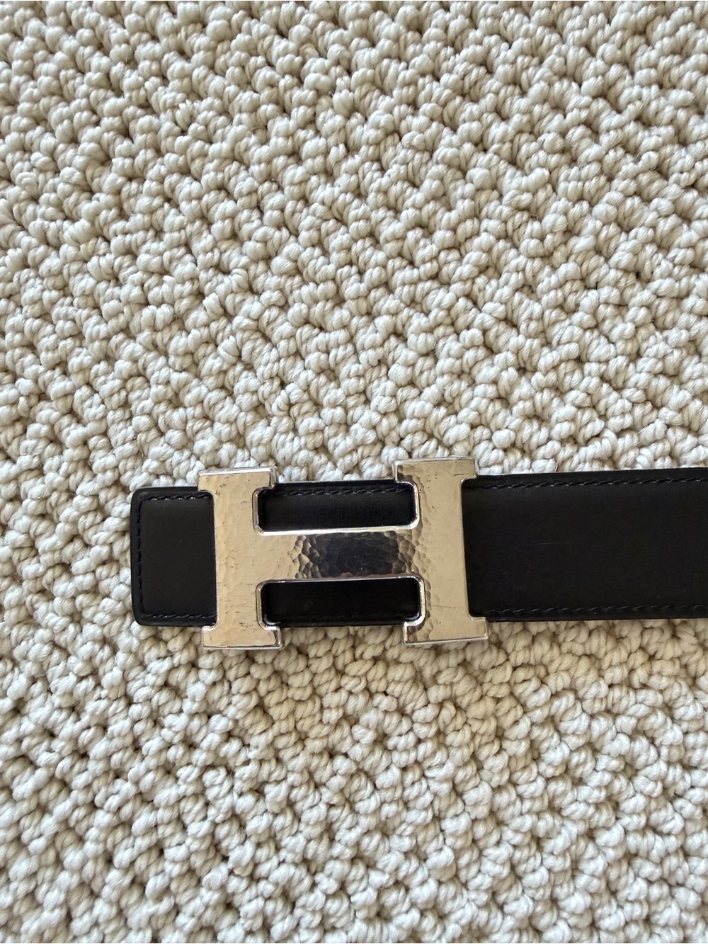 Reversible Black and Rouge Hermes Leather Belt with Silver Hammered 'H' Buckle